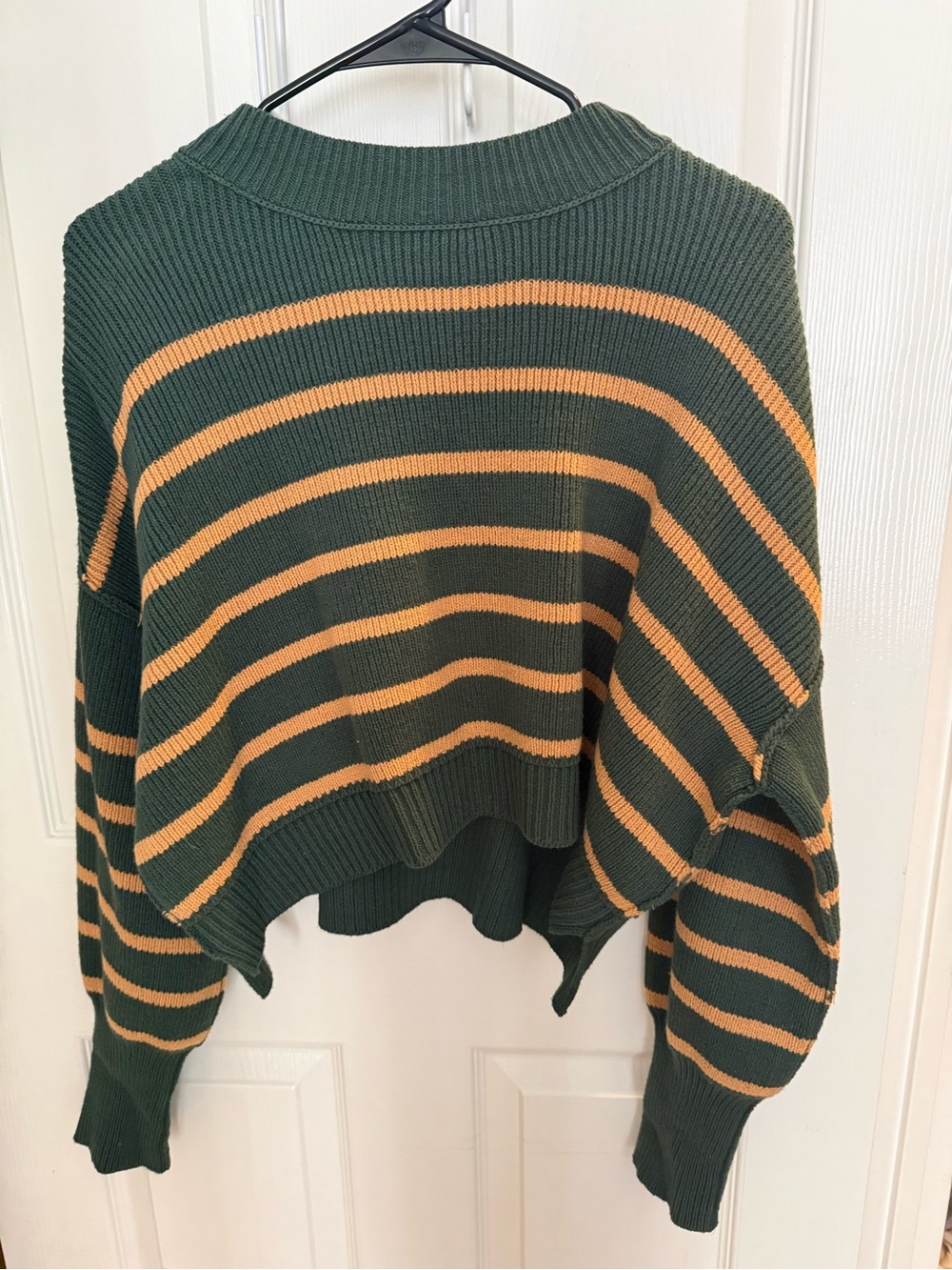 Free People Striped Green and Mustard Cropped Knit Sweater